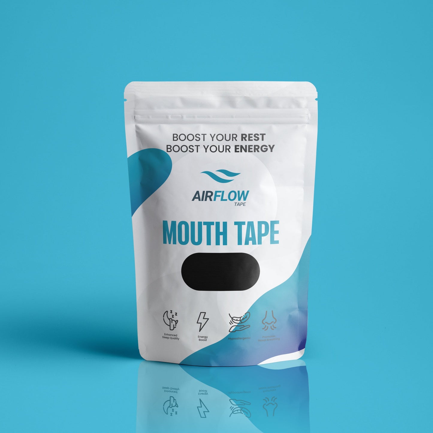 AirFlow mouth tape for sleep, promoting nasal breathing and reducing snoring.